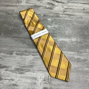 Geoffrey Beene NWT Gold w/ Olive & Brown Stripe Silk Tie